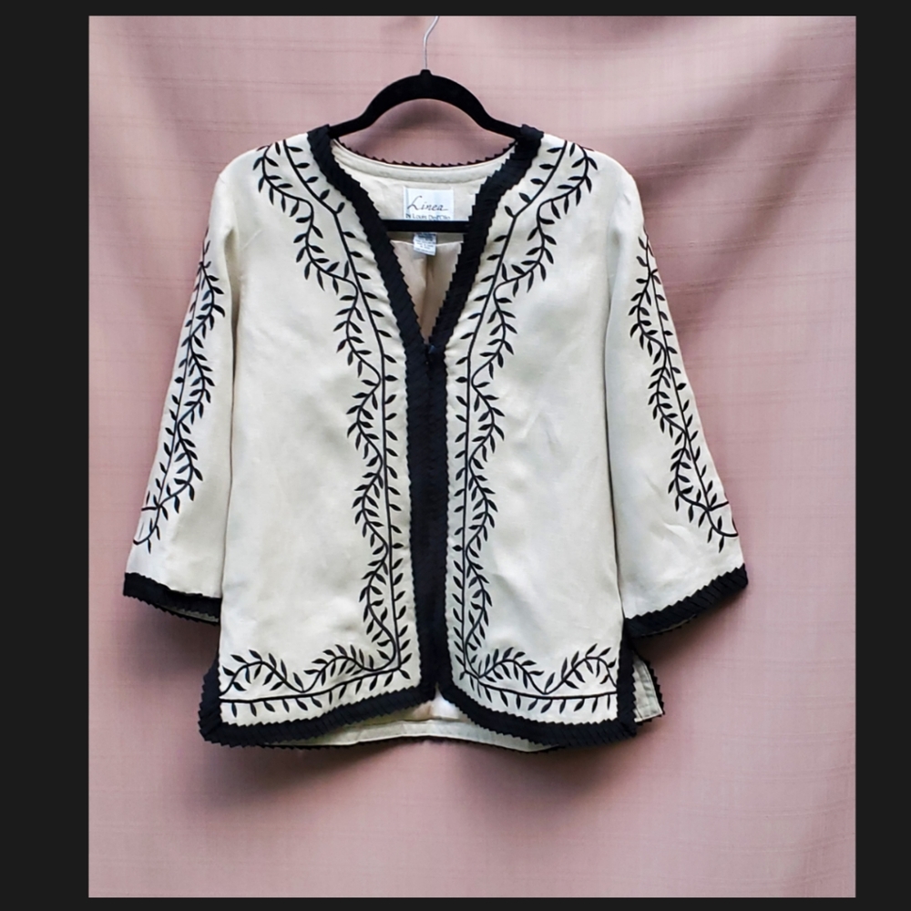 Linea by Louis Dellâ Olio Womens Jacket Linen Embroidered One Button